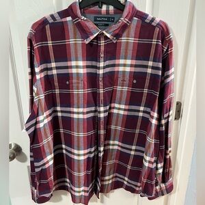 NAUTICA CLASSIC FIT PLAID FLANNEL SHIRT ROYAL BURGUNDY MENS 3XL
